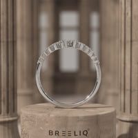 Minimalist Round Diamond Curved Wedding Band - 14k Yellow Gold Round Lab Grown Promise Ring - Unique Matching Stacking Ring by Breeliq