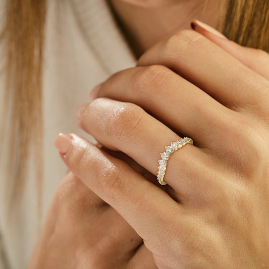 Minimalist Round Diamond Curved Wedding Band - 14k Yellow Gold Round Lab Grown Promise Ring - Unique Matching Stacking Ring by Breeliq