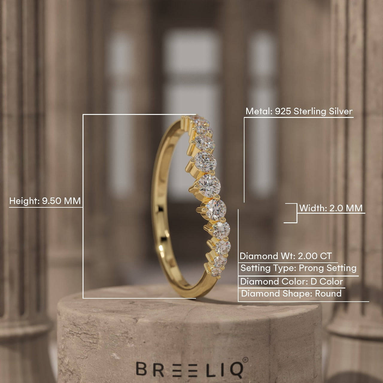Minimalist Round Diamond Curved Wedding Band - 14k Yellow Gold Round Lab Grown Promise Ring - Unique Matching Stacking Ring by Breeliq