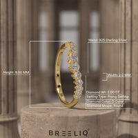 Minimalist Round Diamond Curved Wedding Band - 14k Yellow Gold Round Lab Grown Promise Ring - Unique Matching Stacking Ring by Breeliq
