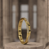 Pave Diamond Wedding Band, Solid Gold Wavy Ring