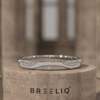 Pave Diamond Wedding Band, Solid Gold Wavy Ring