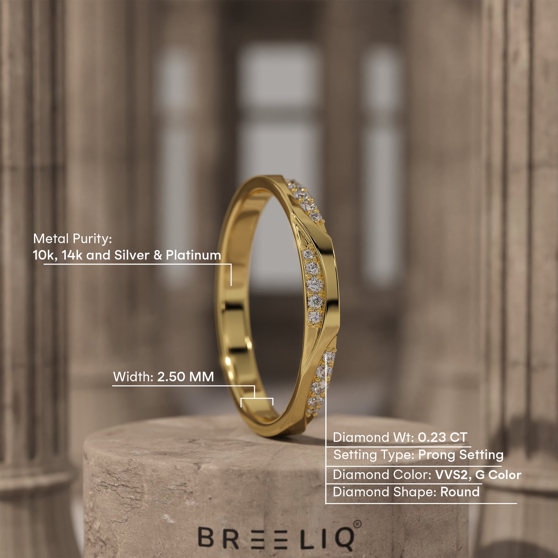 Pave Diamond Wedding Band, Solid Gold Wavy Ring