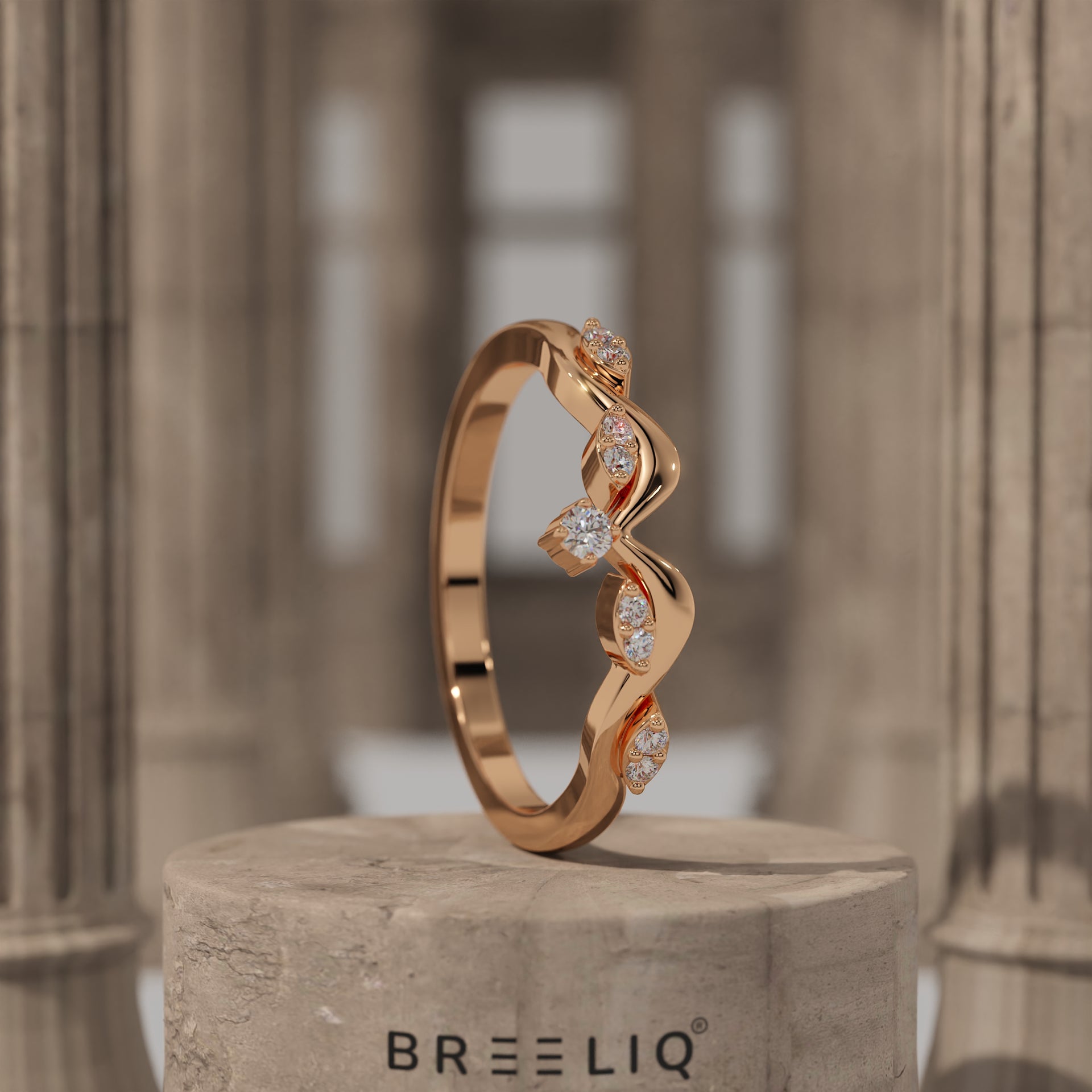 Olive Branch Diamond Curved Wedding Band