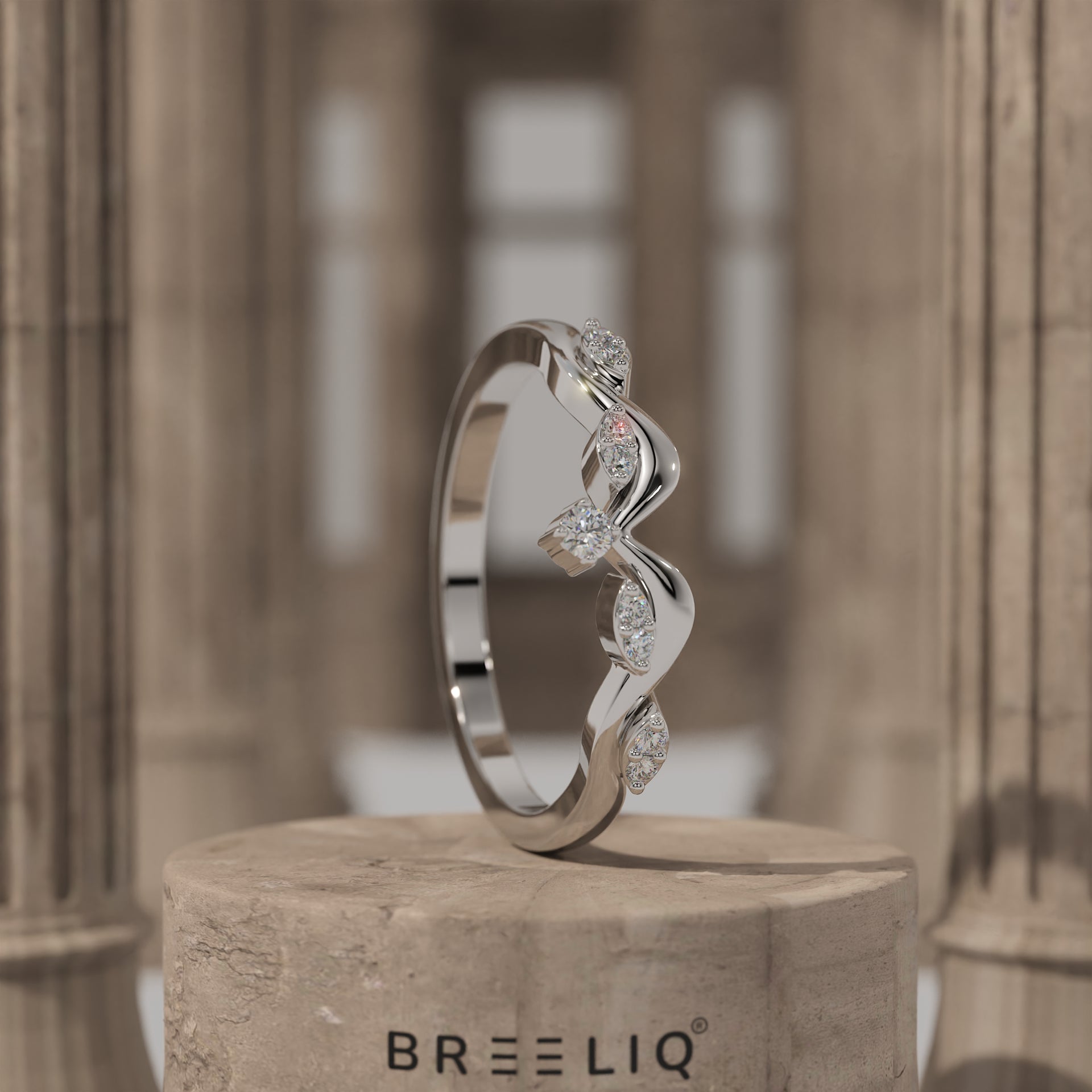 Olive Branch Diamond Curved Wedding Band