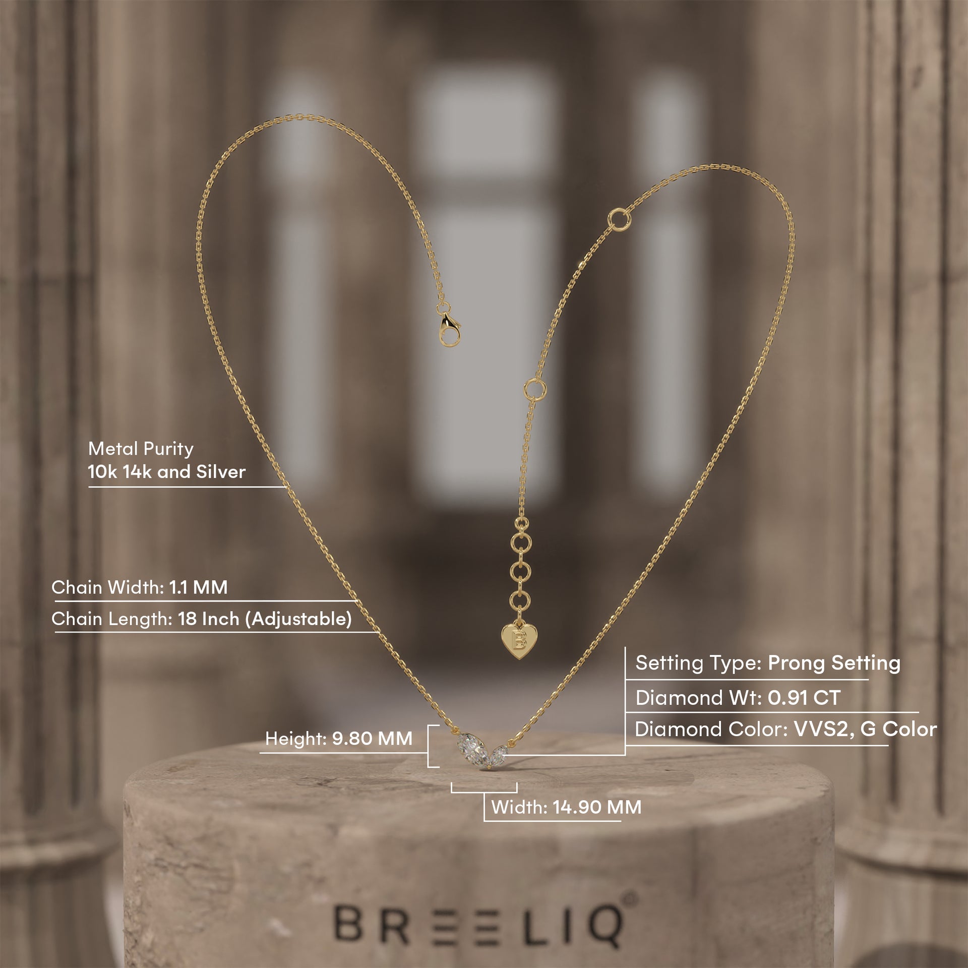 Marquise Two Stone Gold Necklace