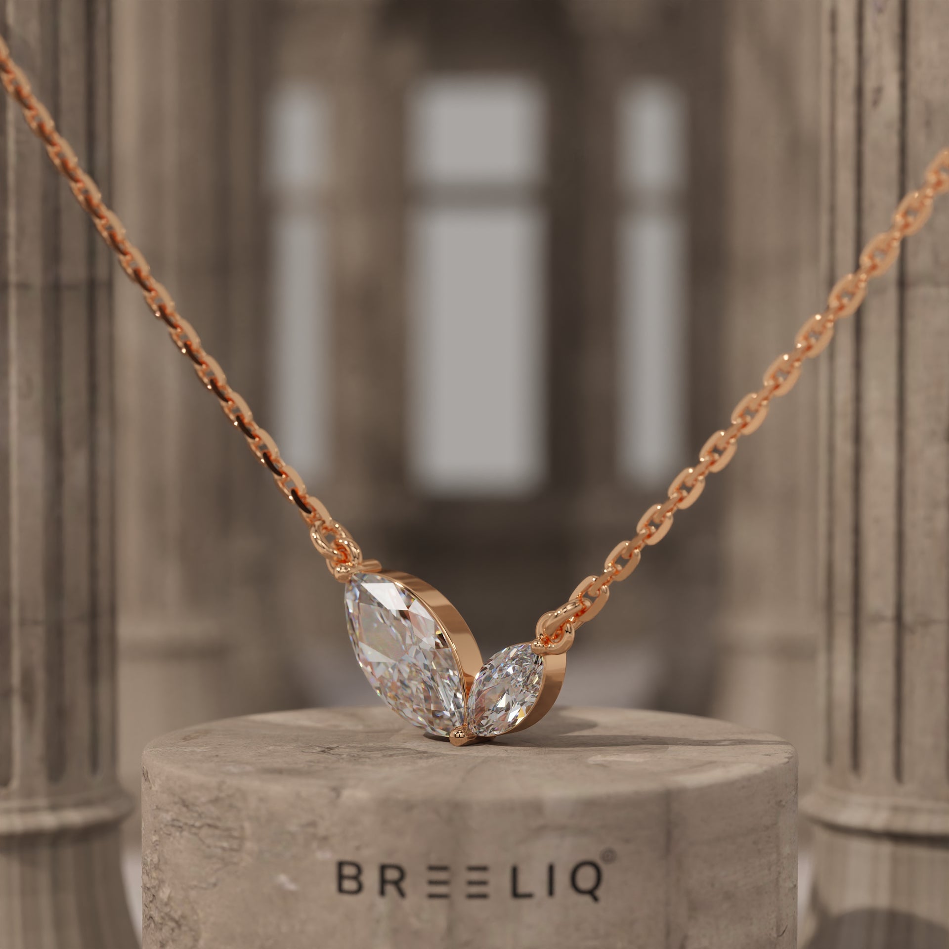 Marquise Two Stone Gold Necklace