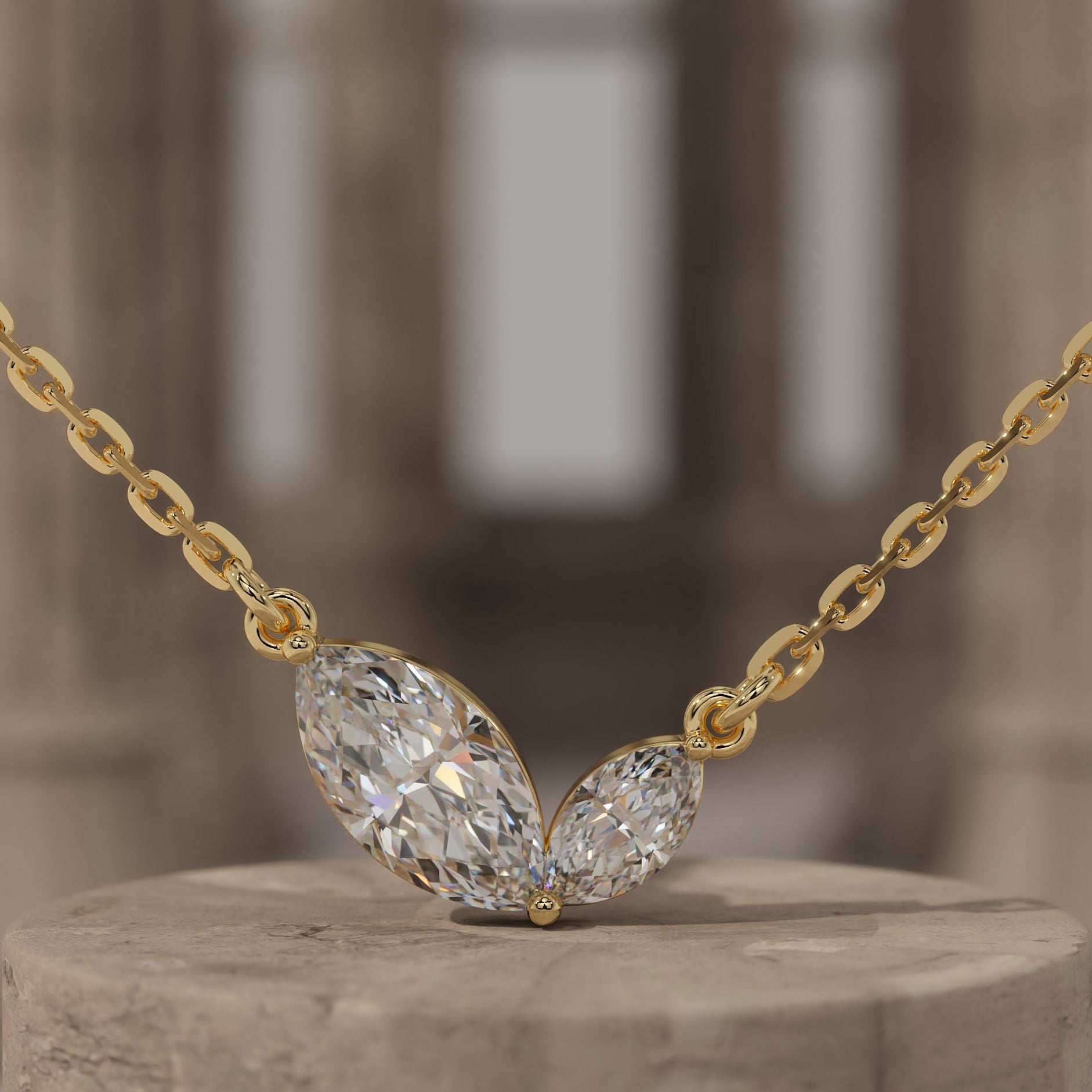 Marquise Two Stone Gold Necklace
