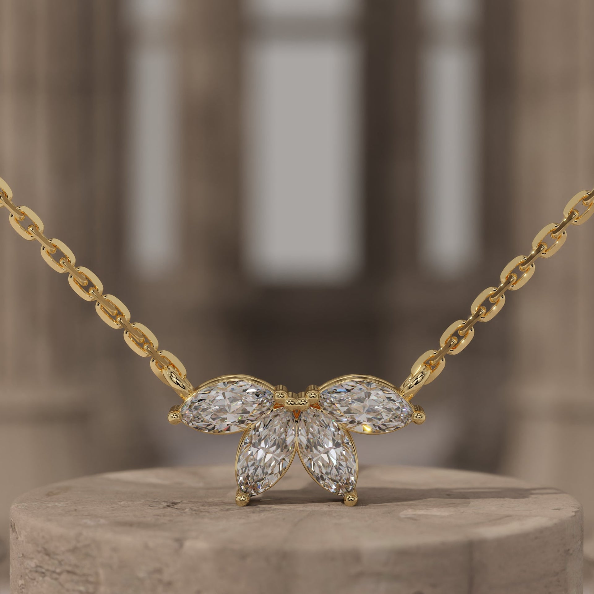 Marquise Flower Petal Diamond Necklace
