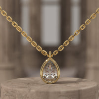 Pear Bezel Initial Necklace