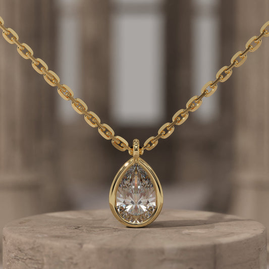 Pear Bezel Initial Necklace
