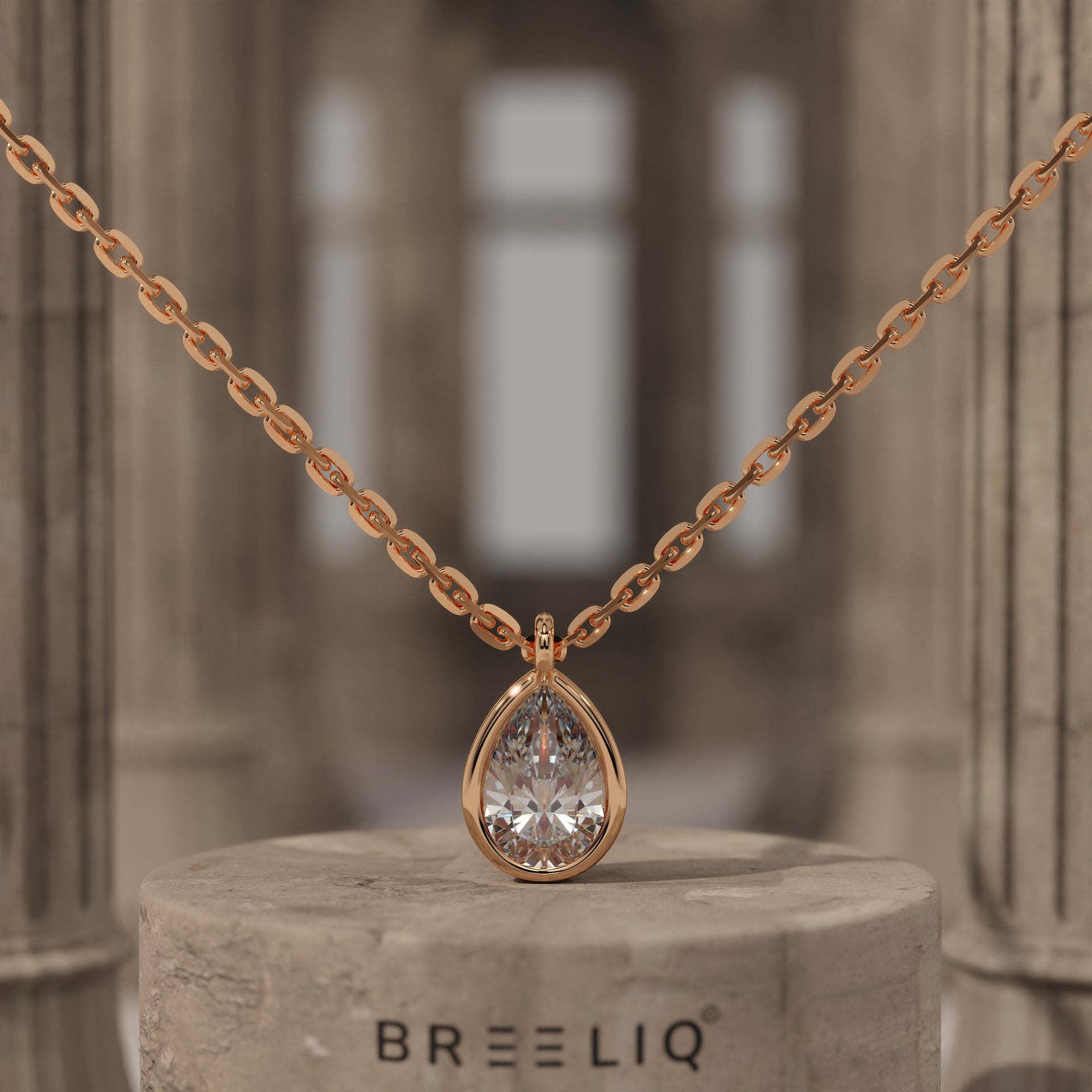 Pear Bezel Initial Necklace