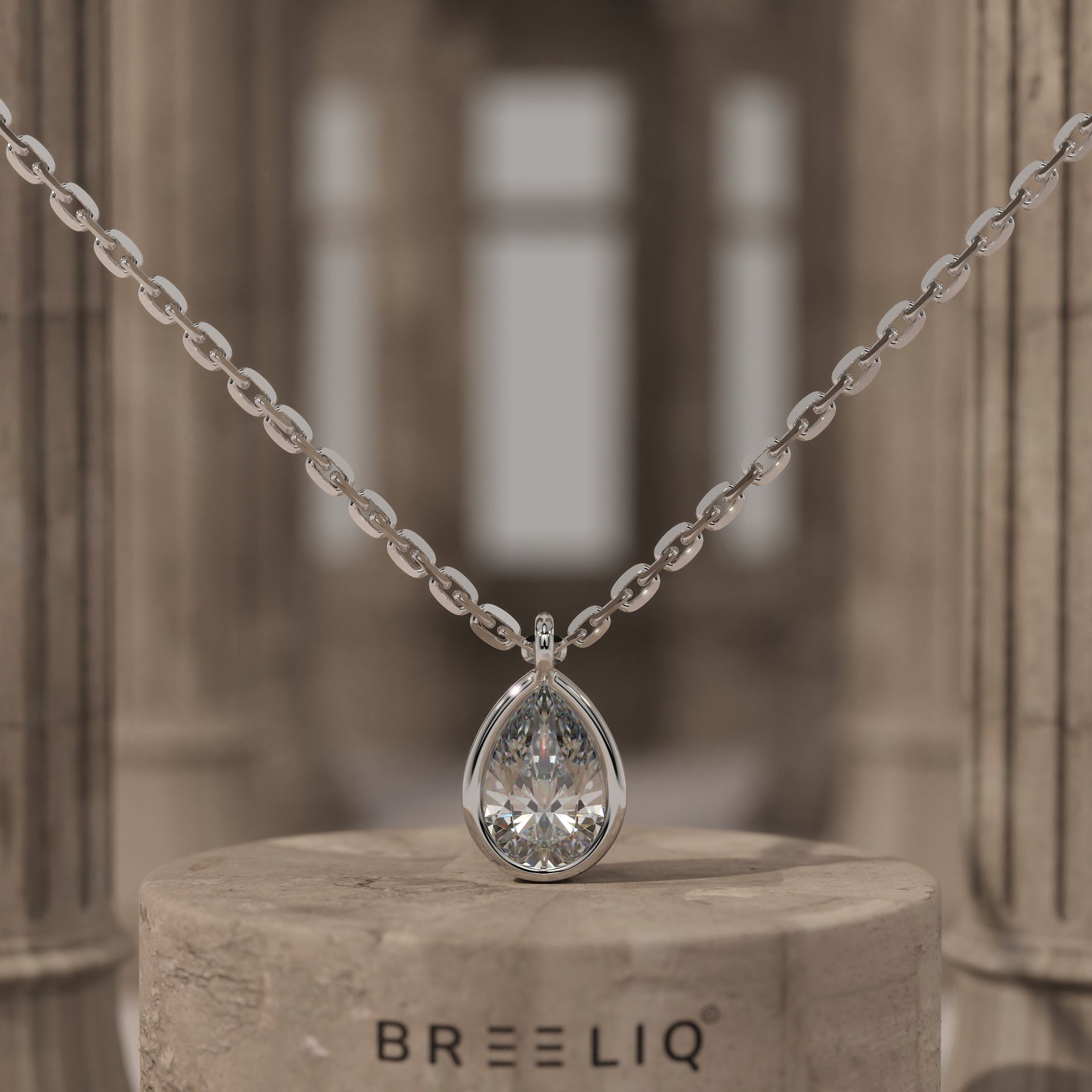 Pear Bezel Initial Necklace