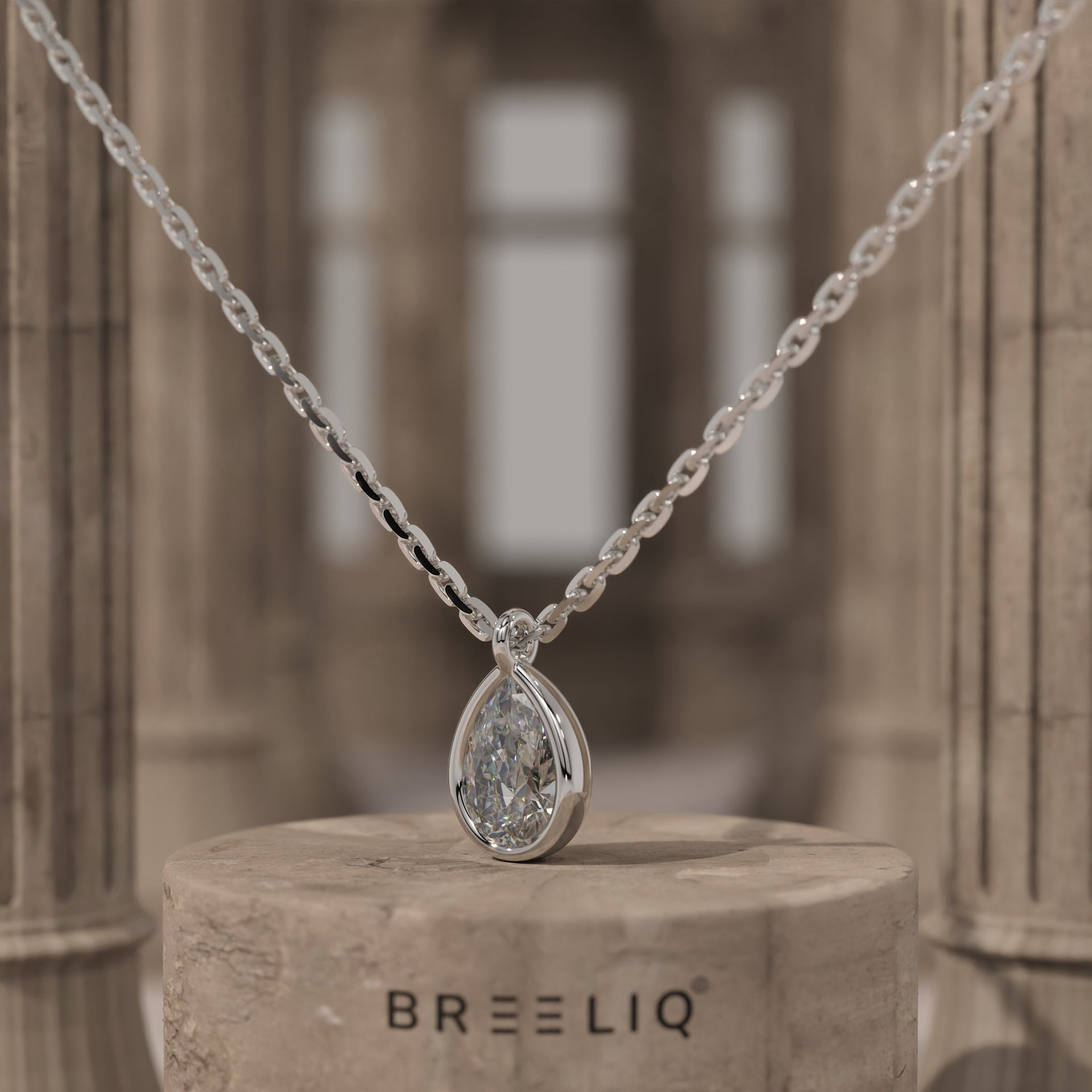 Pear Bezel Initial Necklace