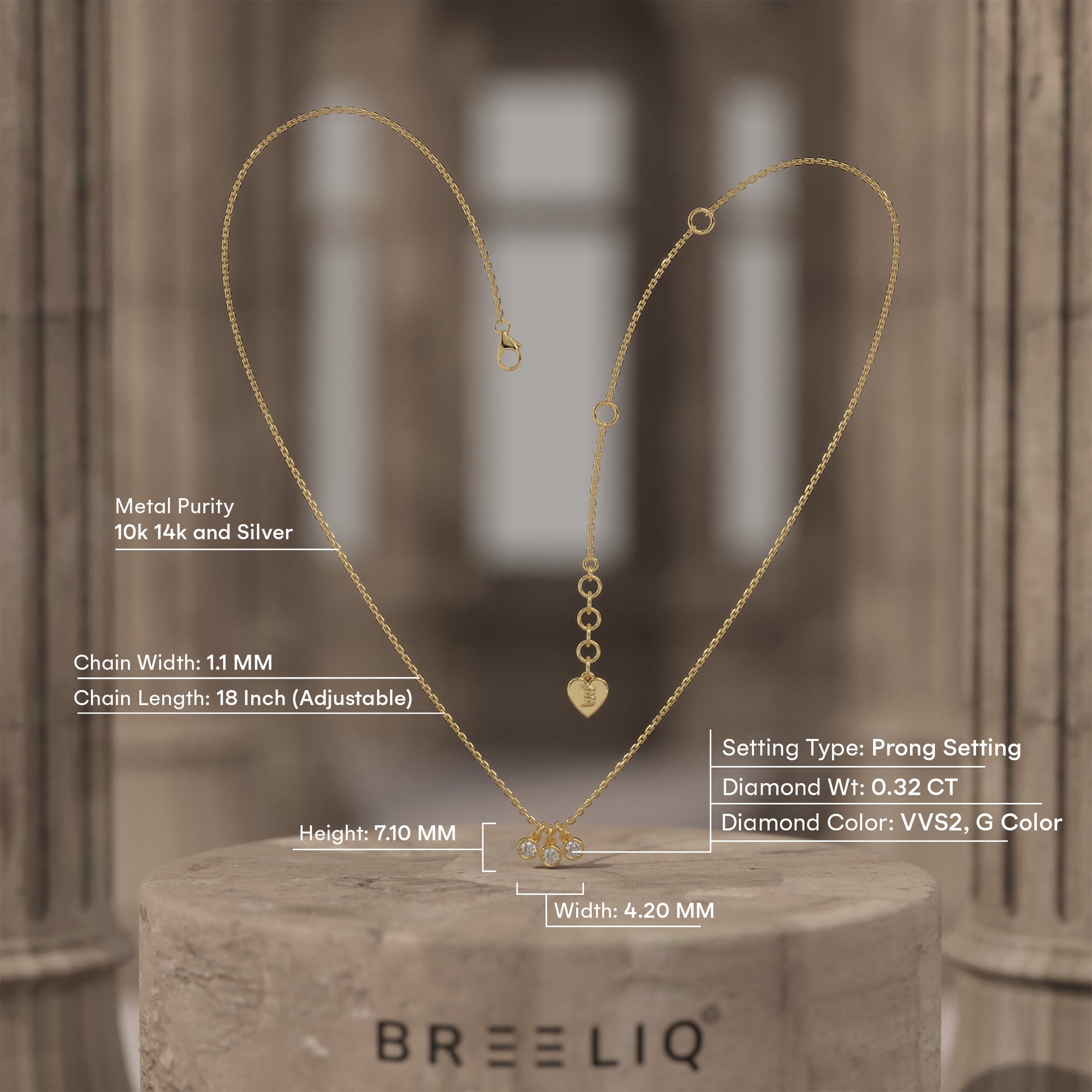 3 Stone Bezel Diamond Necklace