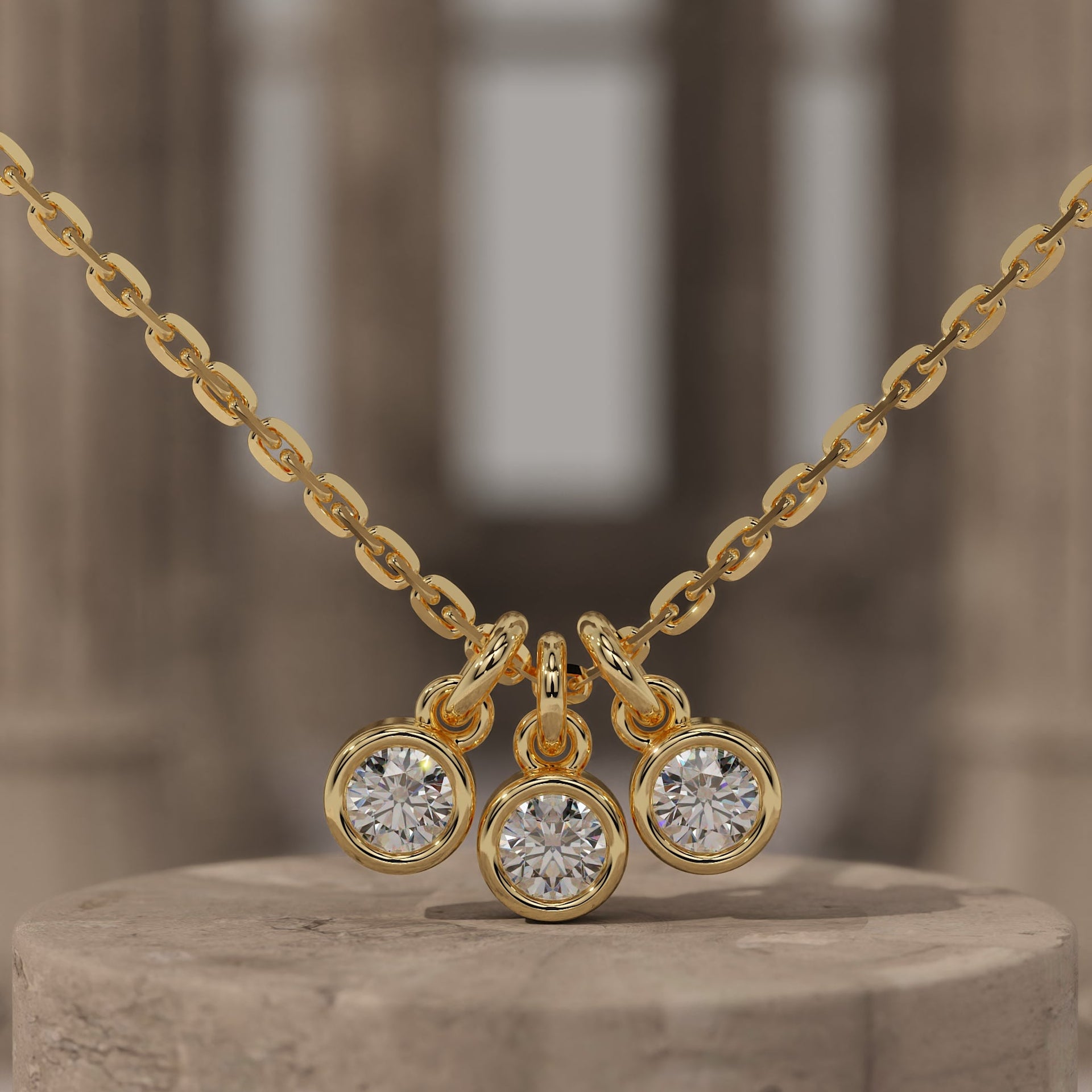 3 Stone Bezel Diamond Necklace