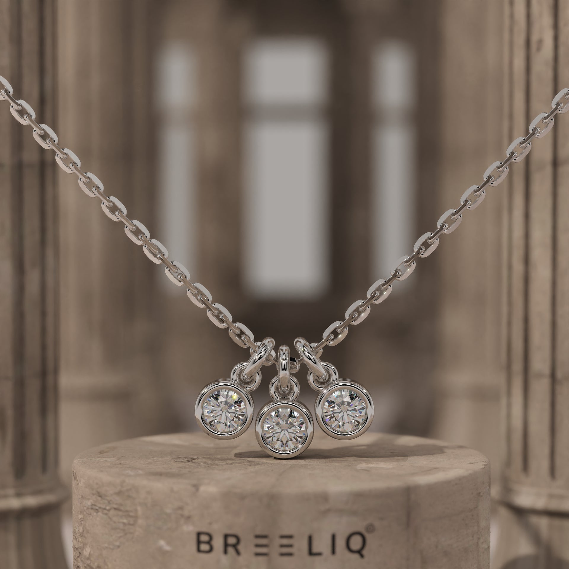 3 Stone Bezel Diamond Necklace