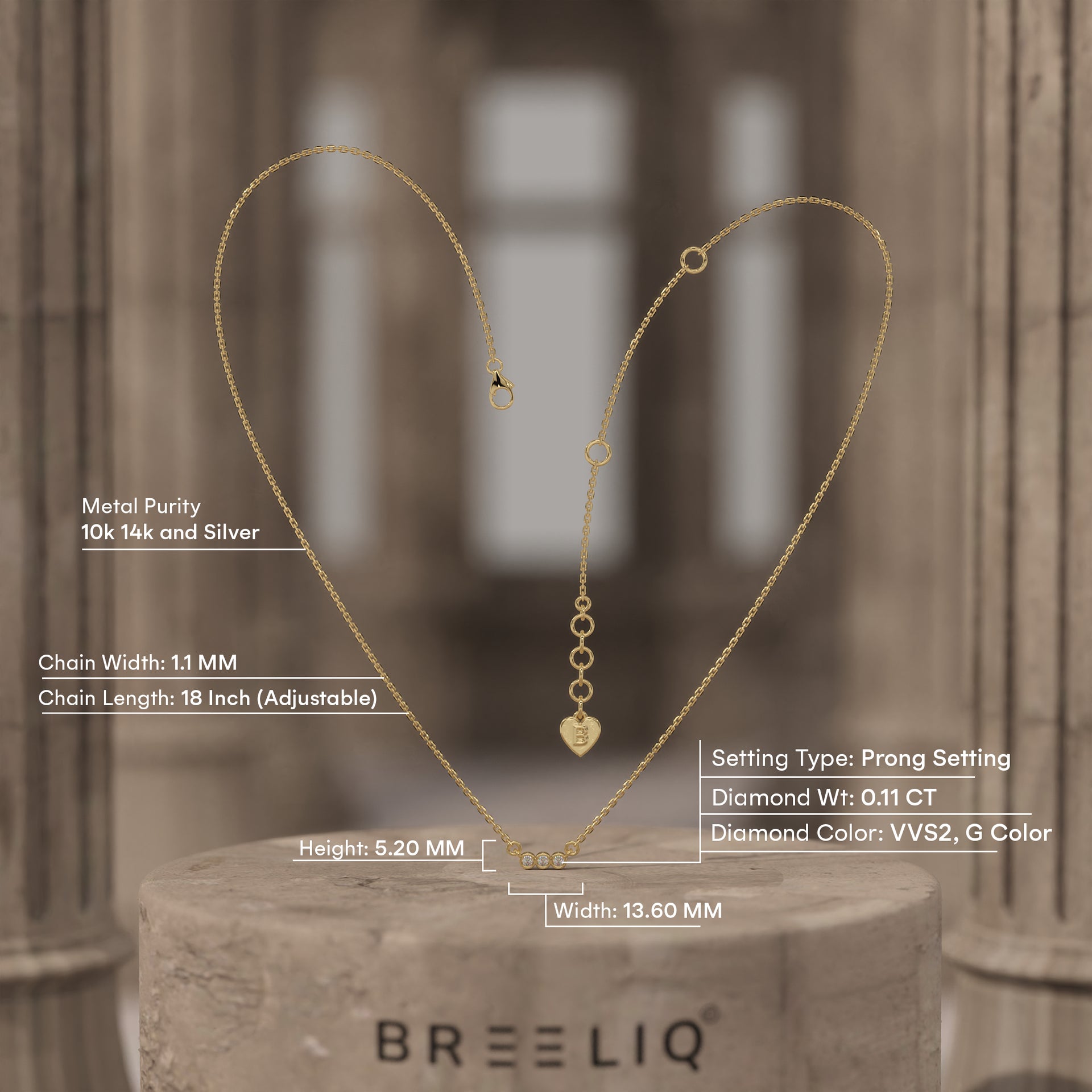 Gold 3 Stone Necklace