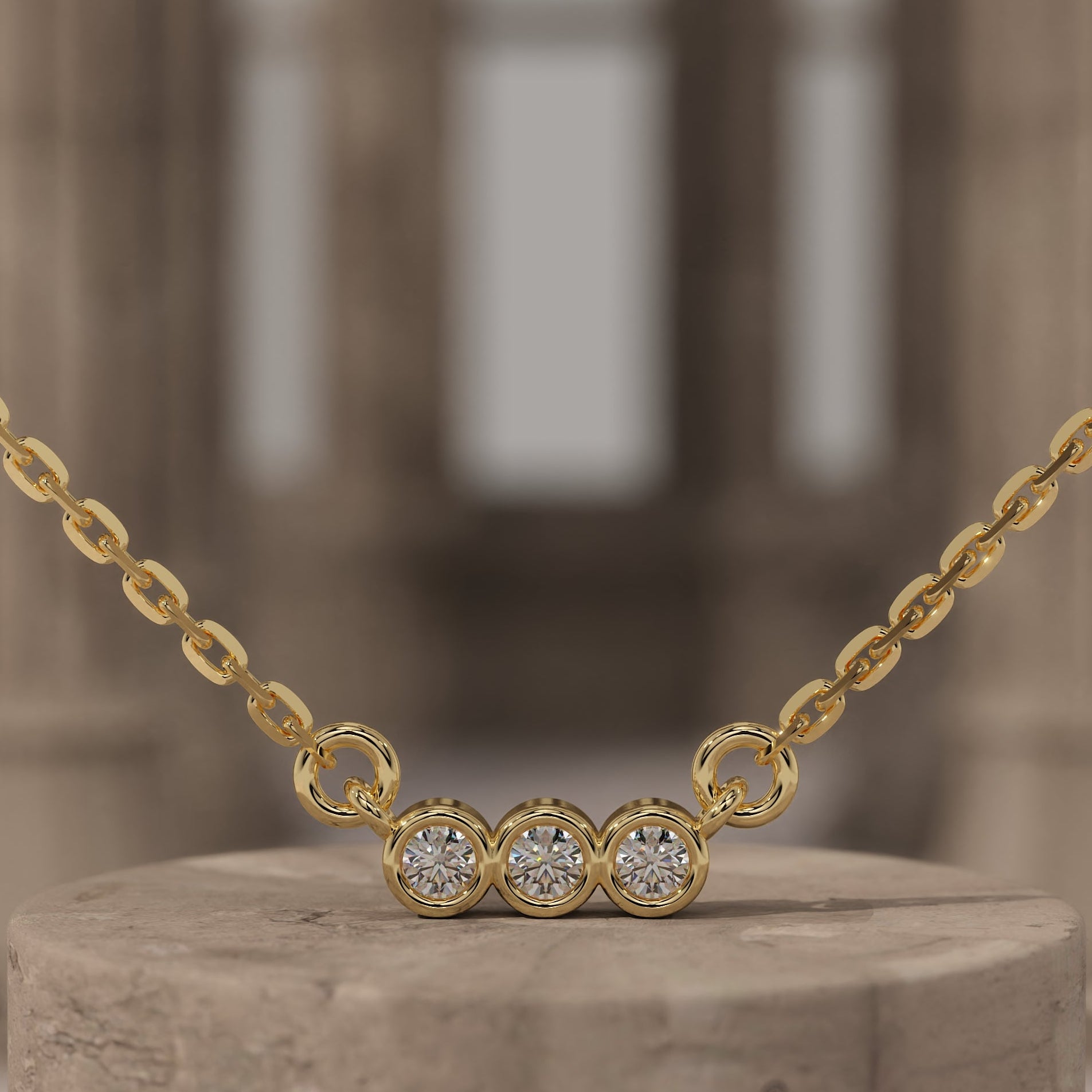 Gold 3 Stone Necklace