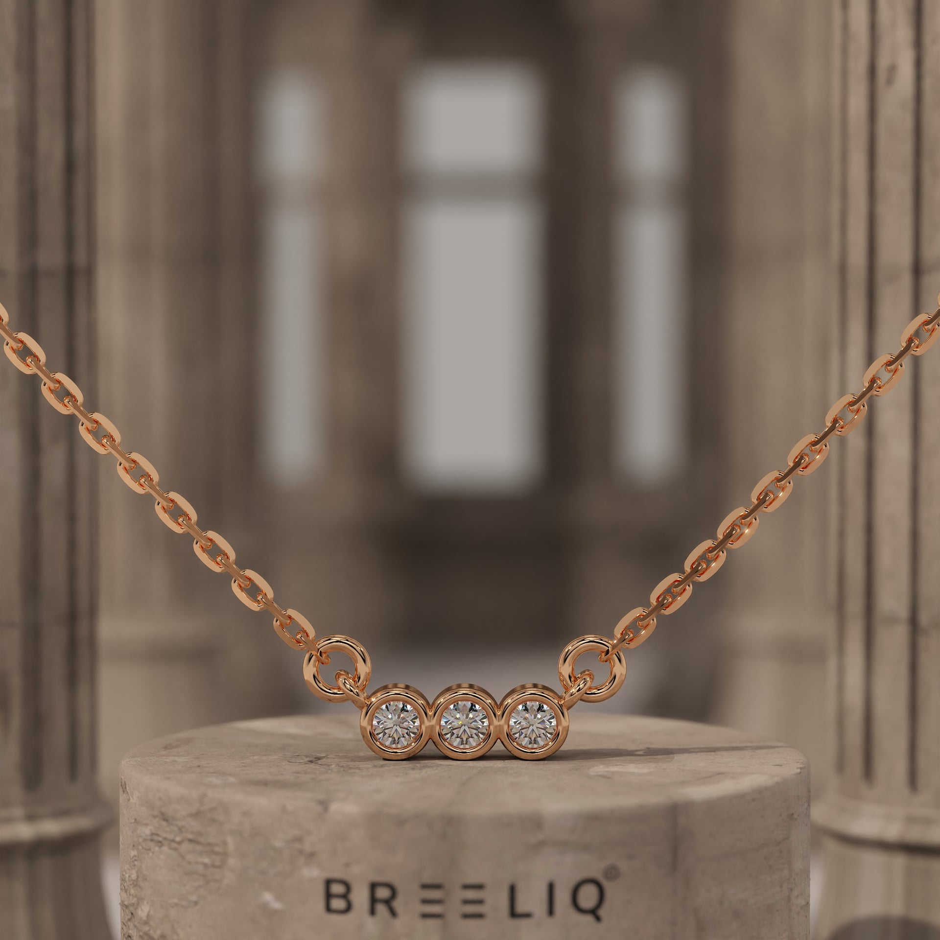 Gold 3 Stone Necklace