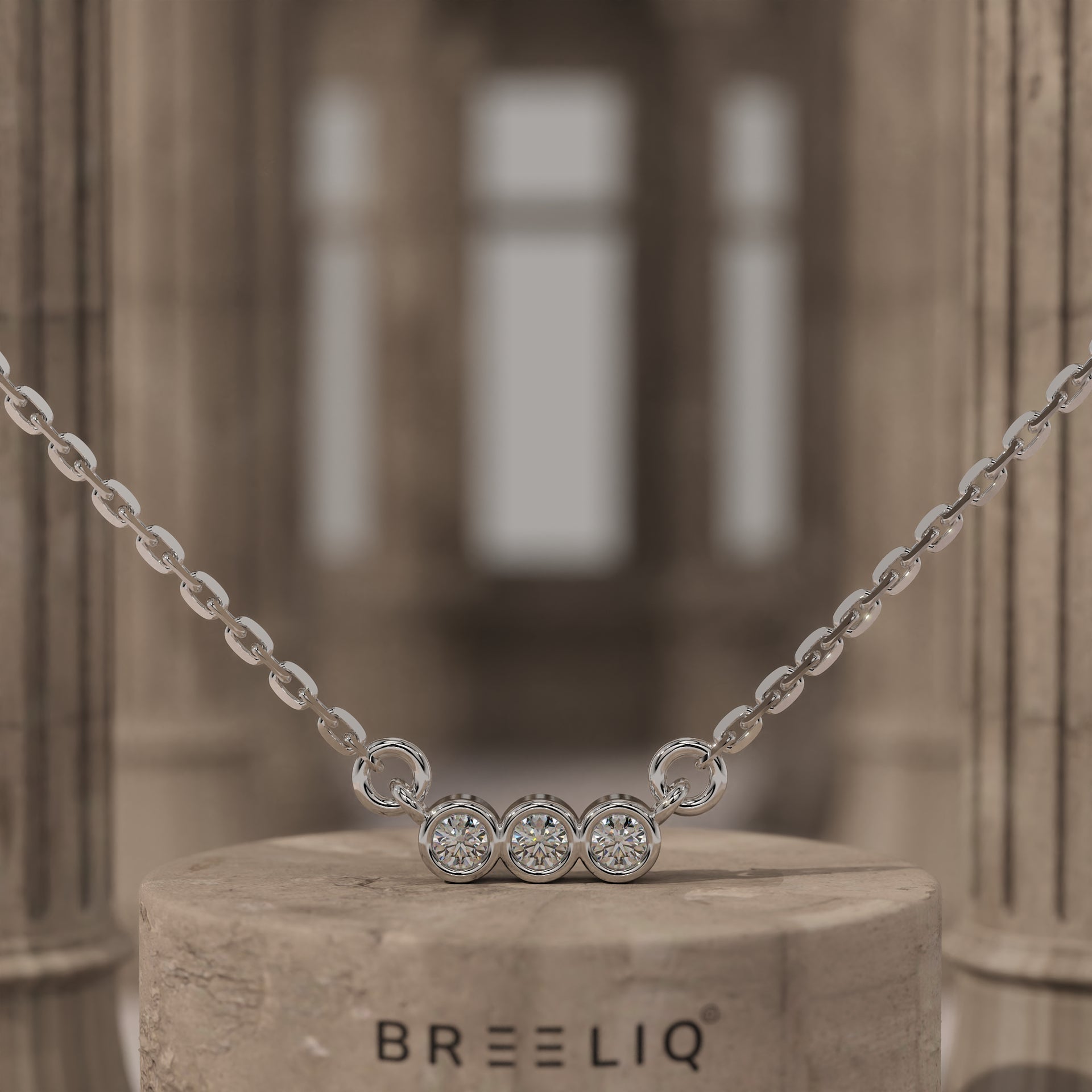 Gold 3 Stone Necklace