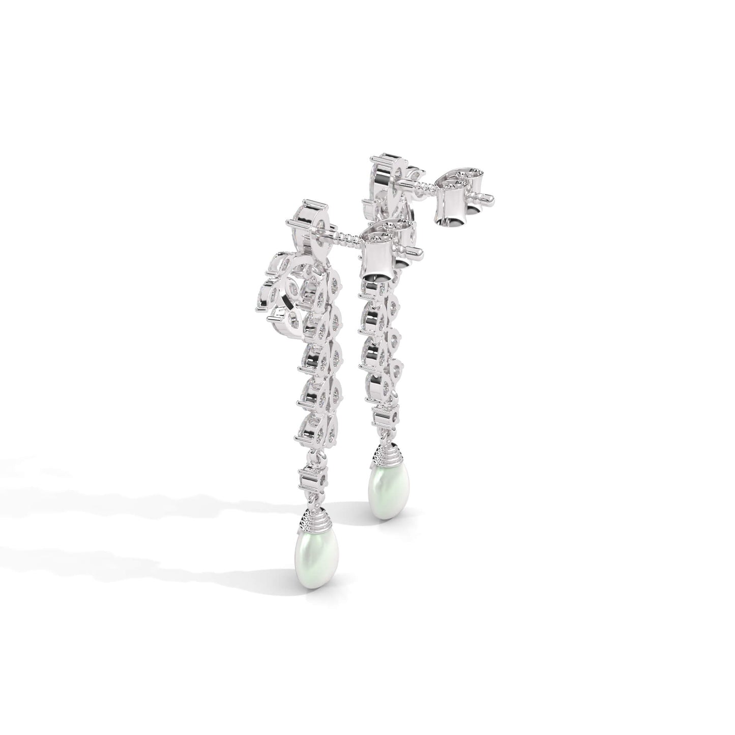 Rhodium Plated Marriage Marquise Cubic Zirconia Tear Long French Clasp Studs