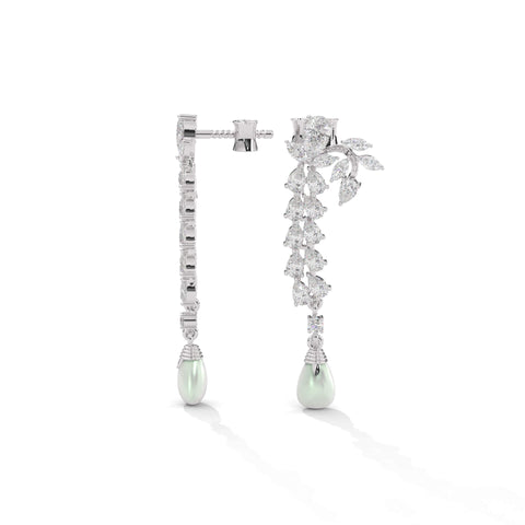 Rhodium Plated Marriage Marquise Cubic Zirconia Tear Long French Clasp Studs