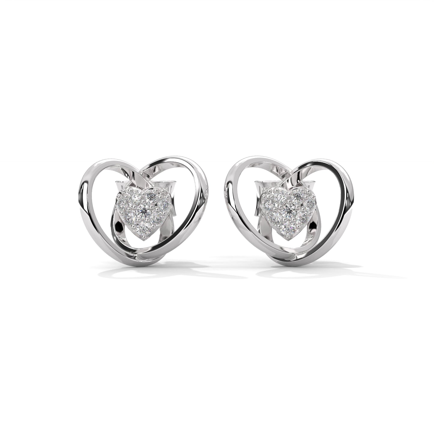 Silver Diamond Heart Earrings