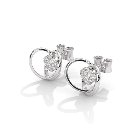 Silver Diamond Heart Earrings