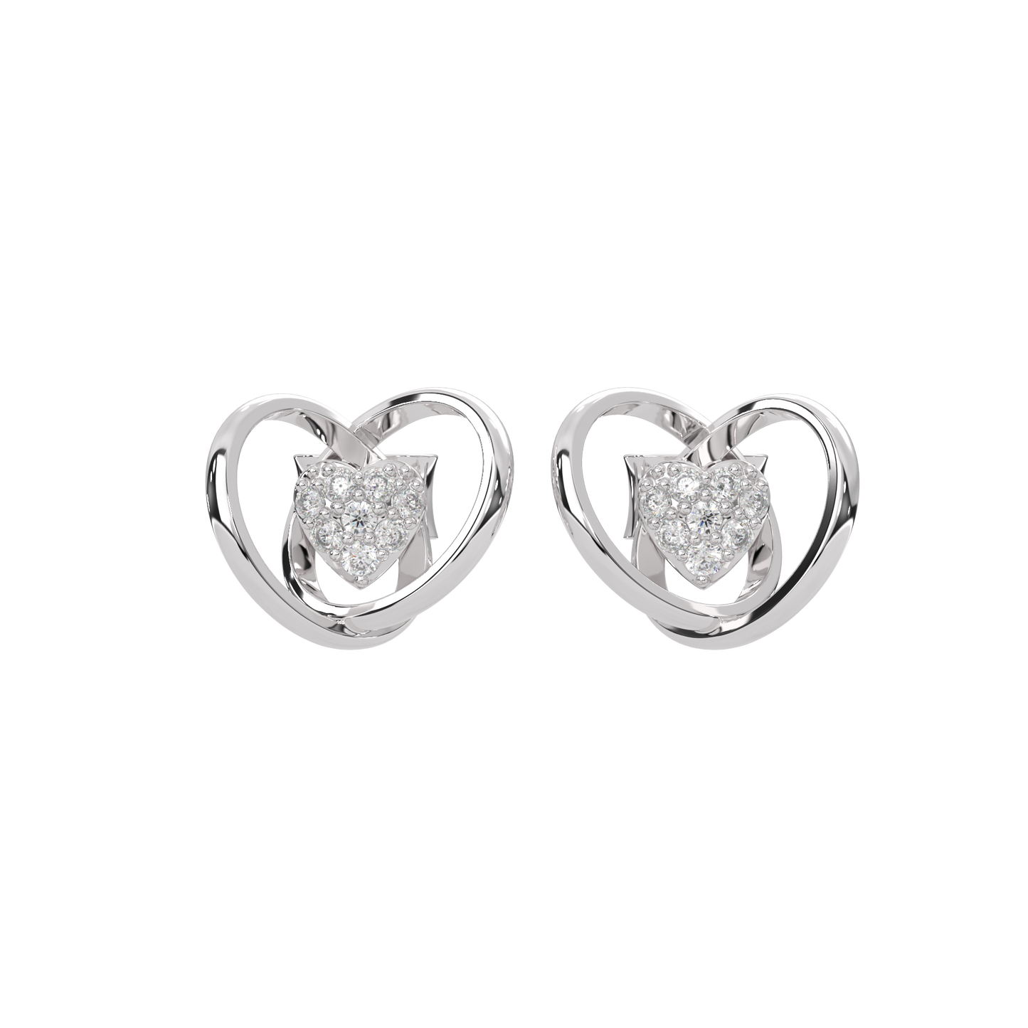 Silver Diamond Heart Earrings