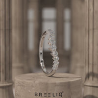 Minimalist Round Diamond Curved Wedding Band - 14k Yellow Gold Round Lab Grown Promise Ring - Unique Matching Stacking Ring by Breeliq